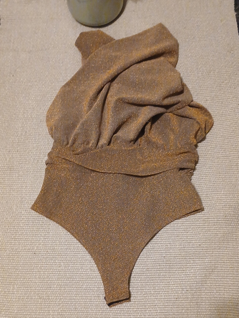 Fashion Nova Metallic Bronze Sparkle Bodysuit